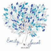 Custom Alternative wedding Guestbook watercolor tree on canvas 200 sign. Colour cobalt blue. - Lovalù