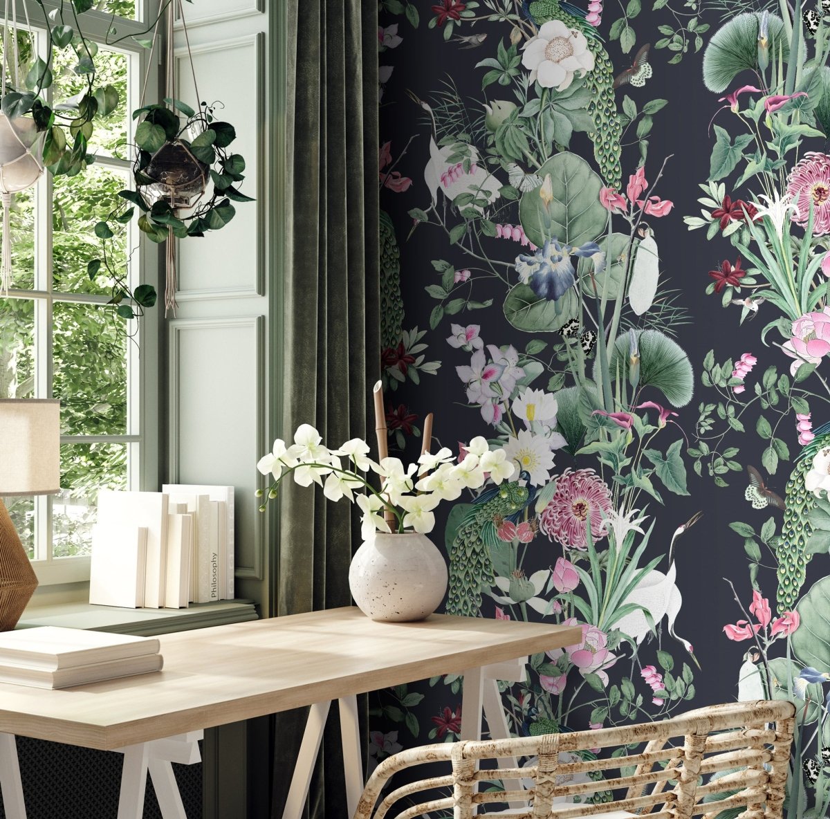 Dark Botanical Wallpaper - Persefone - Lovalù
