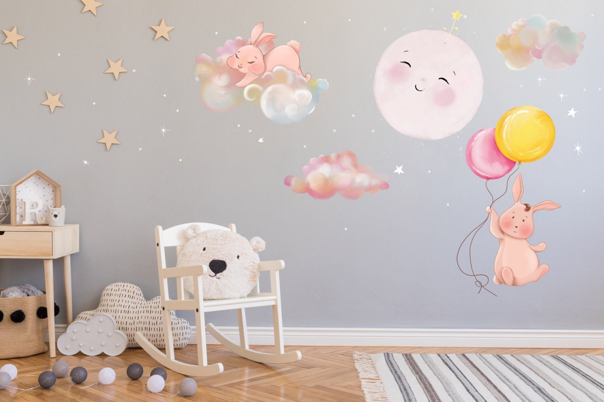 Full Moon with bunnies Wall Sticker for baby nursery and children's rooms - Lovalù