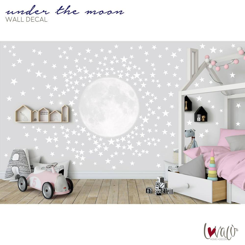 Moon with 300 Stars Wall Decal Peel & Stick - Lovalù
