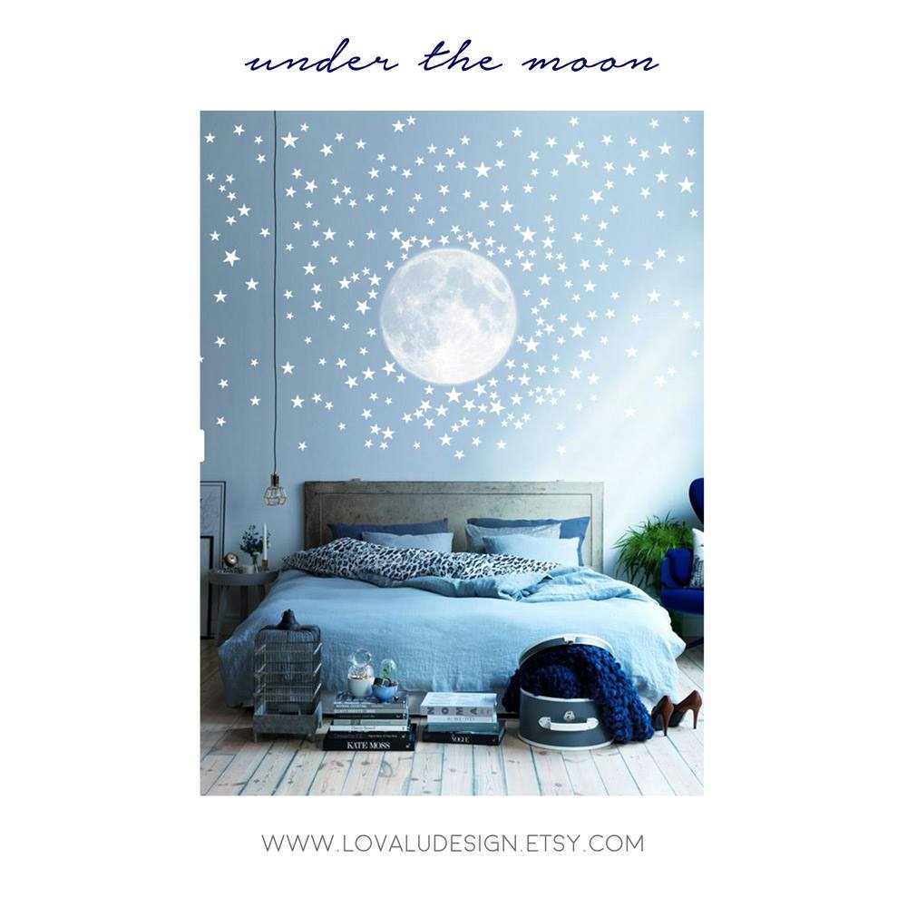 Moon with 300 Stars Wall Decal Peel & Stick - Lovalù