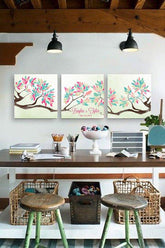 Unique Wedding Guest book tree on canvas 200 sign with birds in love Triptych alternative rustic wedding guestbook pastel Modern wedding - Lovalù