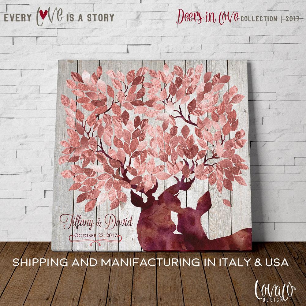 Wedding guest book alternative antler tree rose gold. - Lovalù