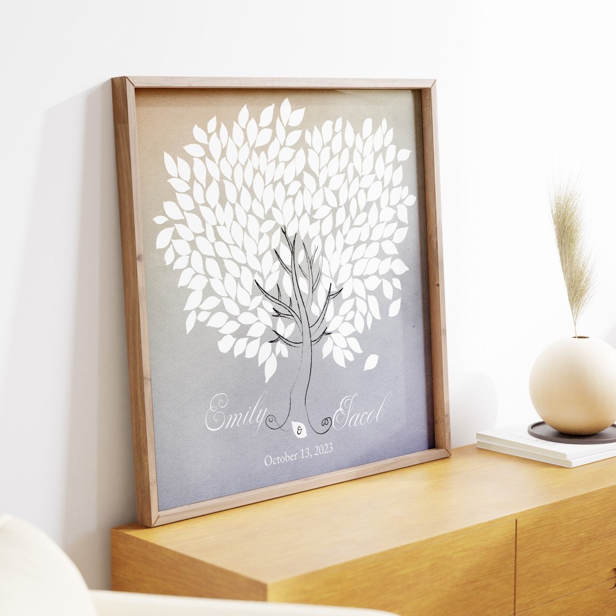 Wedding guestbook alternative tree degrade orange and grey - Lovalù