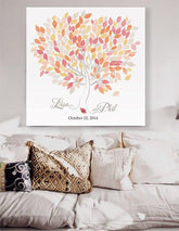 Wedding GuestBook. Wedding Tree watercolor. 200 Leaves yellow orange hot pink. Choose your colours and number leaves - Lovalù