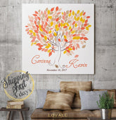 Wedding Tree Guest Book | Wedding Guest Book Tree | Personalized Wedding Print | 50-300 Guests | Canvas or Flat Print | coral yellow Wedding - Lovalù