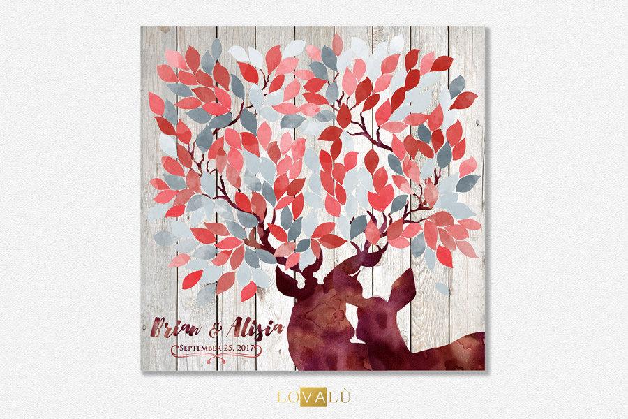 Woodland Custom Deer Wedding Guest Book red & grey, Wedding Tree, Deer guestbook, wood wedding guest book, wedding gift for bride - Lovalù