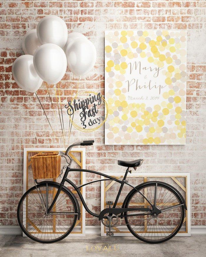 Alternative wedding guest book "Confetti" yellow and grey - Lovalù