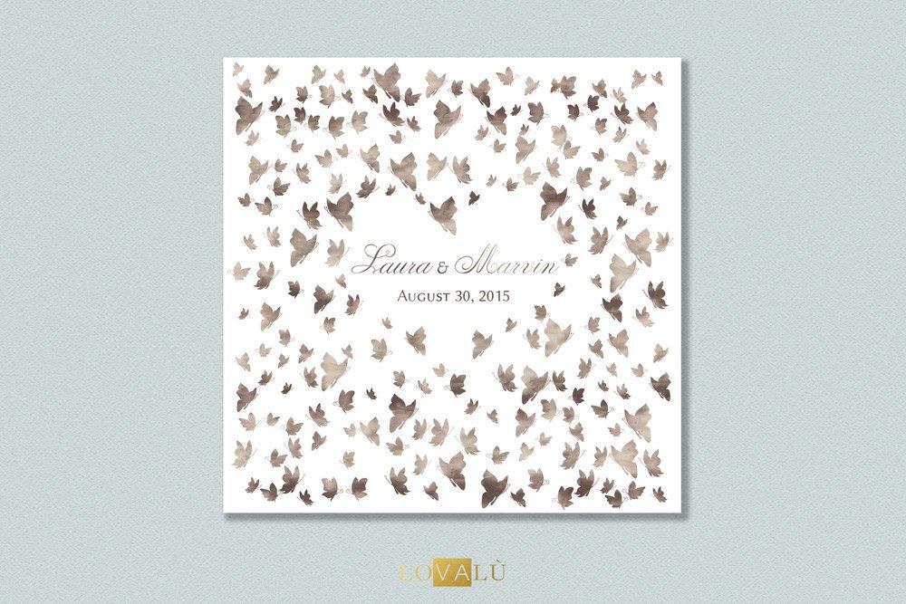 Butterflies wedding Guestbook - watercolor guest book wedding - 200 signatures - coffee - Lovalù