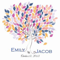 Custom Alternative wedding Guestbook watercolor tree on canvas 200 sign. Colour orange blue pink. Choose your colours you can only have pdf - Lovalù