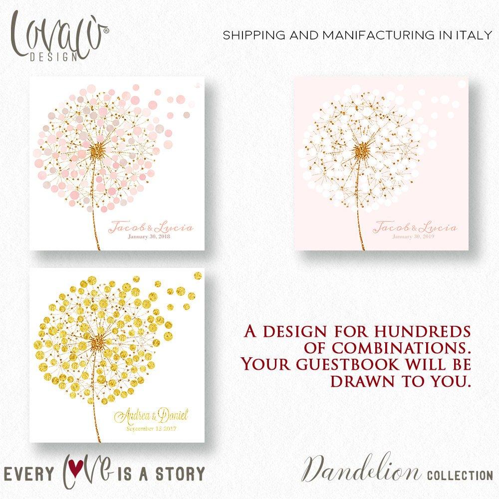 Custom wedding Guest book dandelion - tarassaco watercolor guest book wedding - red lilac - Lovalù