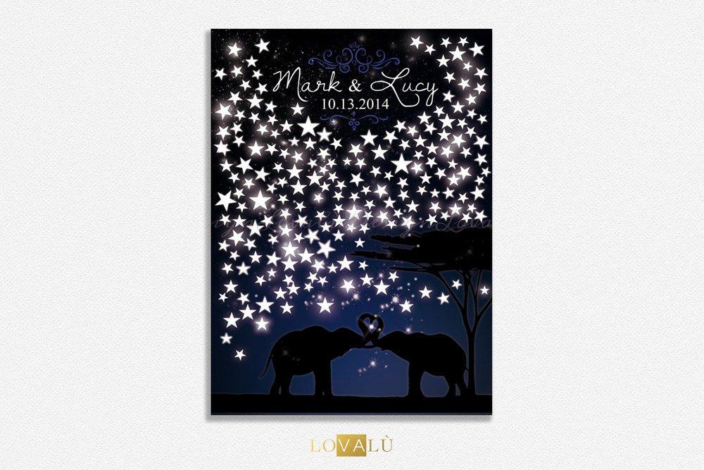 Elephants under the stars. Wedding safari guestbook. Africa wedding guestbook Wedding Guest book Choose number of signatures Print on canvas - Lovalù