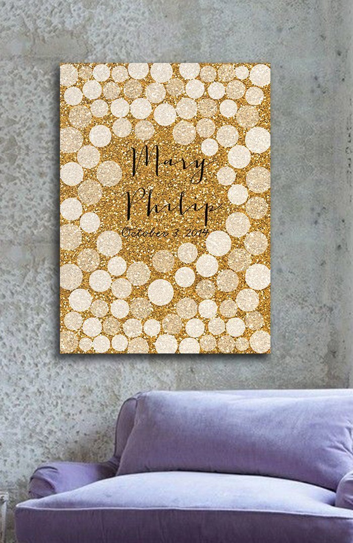 Glitter Sparkle Wedding Guestbook gold nuanced circles print on canvas100 signatures. Choose your number of circles - Lovalù