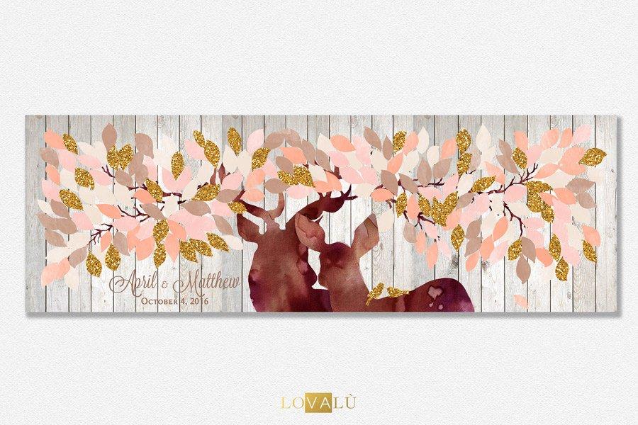 Guest Book Alternative on canvas - Guest Book Print - Wedding Rustic Sign Print - Guestbook Deer Print - Keepsake Gift - Rose gold blush tan - Lovalù