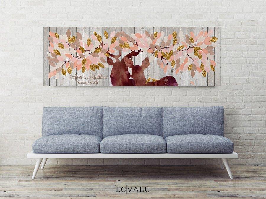 Guest Book Alternative on canvas - Guest Book Print - Wedding Rustic Sign Print - Guestbook Deer Print - Keepsake Gift - Rose gold blush tan - Lovalù