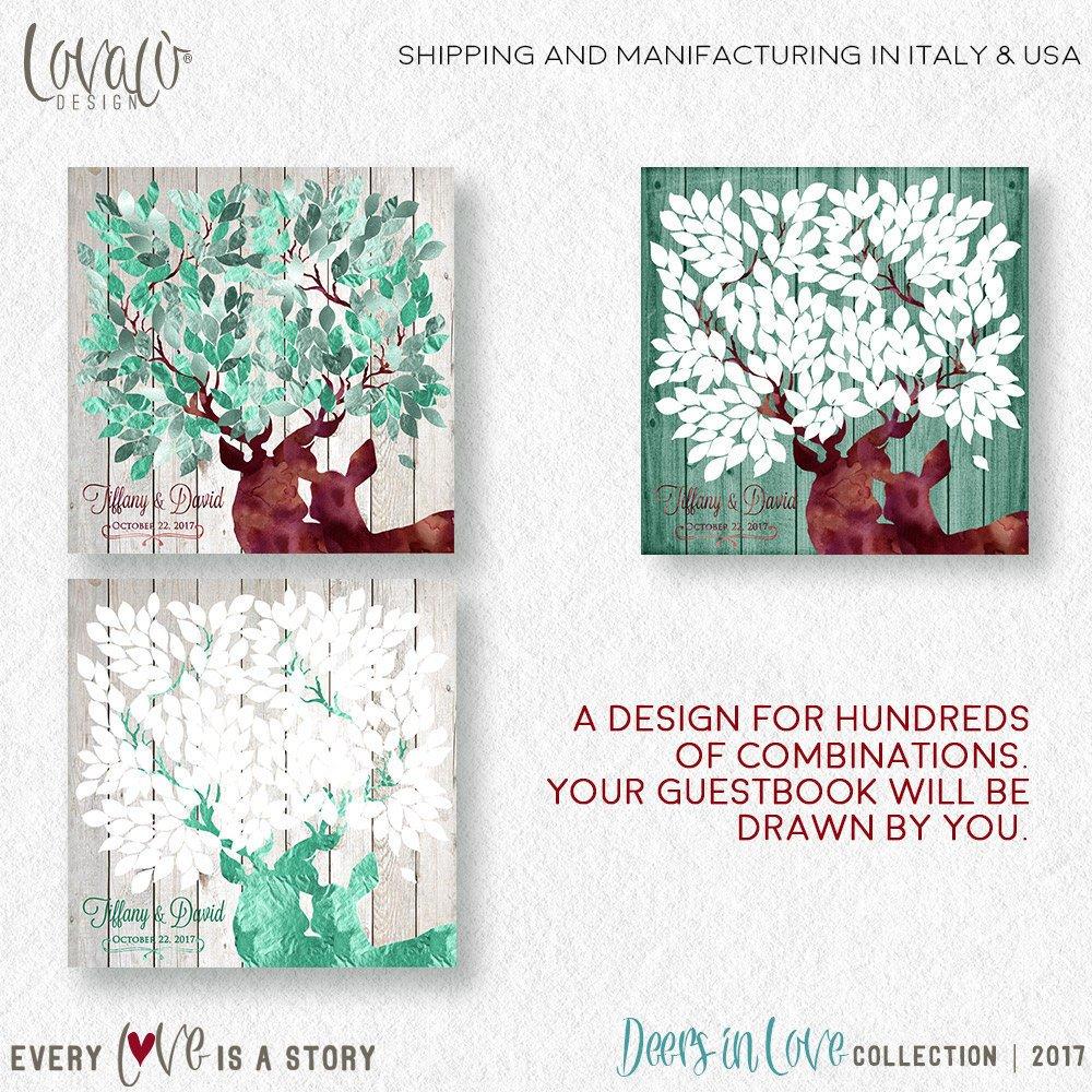 Guest book wedding alternative deer white, Rustic wedding signs, White Winter wedding theme. Guest Book Wishes tree Canvas Christmas - Lovalù