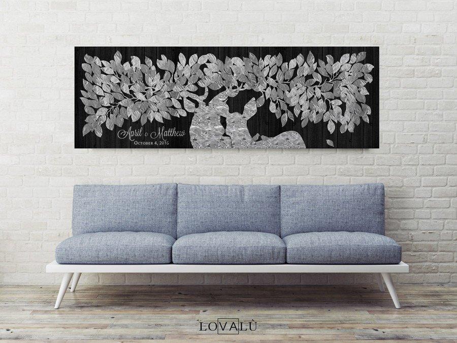 Modern Guest Book Alternative with deers in Silver & Black. Customizable print on canvas or paper - Lovalù