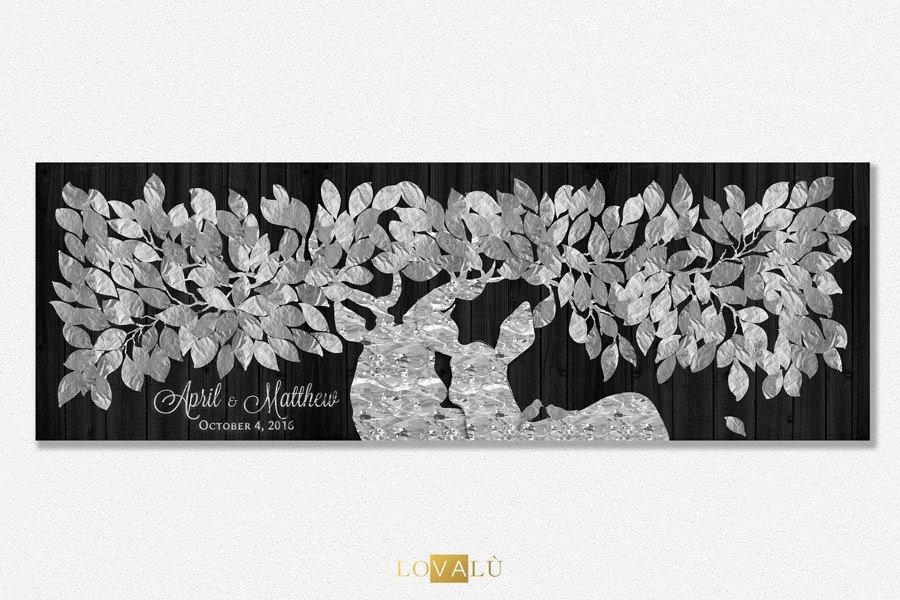 Modern Guest Book Alternative with deers in Silver & Black. Customizable print on canvas or paper - Lovalù