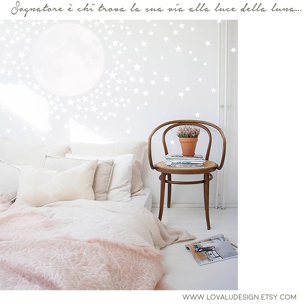 Moon with 300 Stars Wall Decal Peel & Stick - Lovalù