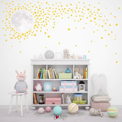 Moon with colored Stars Wall Decal for Nursery Rooms - Peel & Stick - Lovalù