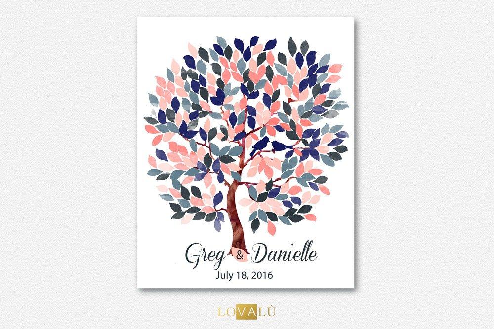 Peach and Navy blue weddings ideas | Alternative Wedding Guest Book tree | Alternative guestbook on canvas | Bridal Shower | Wedding gift - Lovalù