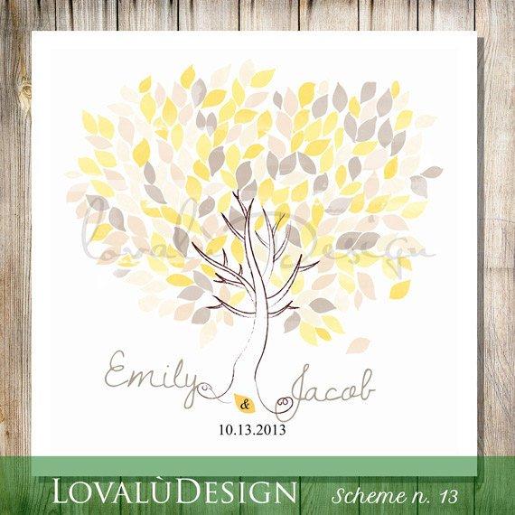 Poster Guest Book Tree Wedding Guestbook Alternative sun yellow 200 Leaves on background white Choose your colours and number leaves - Lovalù