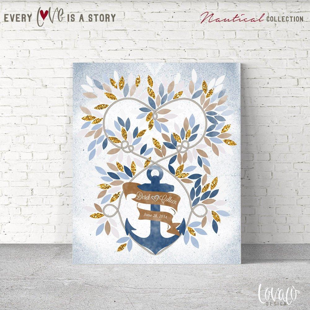 Rustic Nautical wedding guest book ideas Alternative Wedding GuestBook Wedding Anchor watercolor Cobalt light blue gold glitter Navy wedding - Lovalù