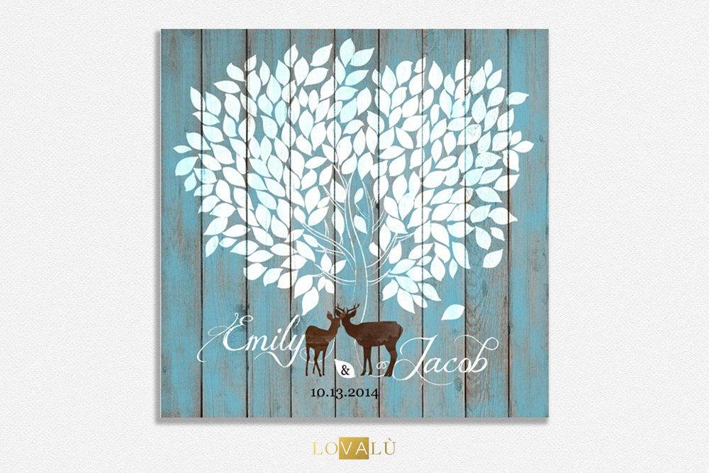 Rustic Wedding guest book alternative blue, Custom Guest book Alternative, Personalised Guest Book, wedding tree deer, wishes wedding tree - Lovalù