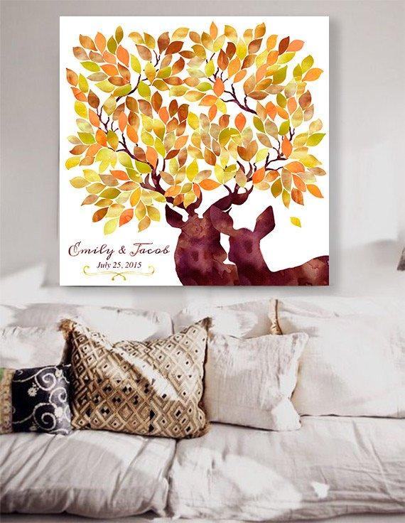 Rustic Wedding guest book with deers Custom Wedding Guestbook Country Wedding Print Guest Book wedding christmas watercolor yellow - Lovalù