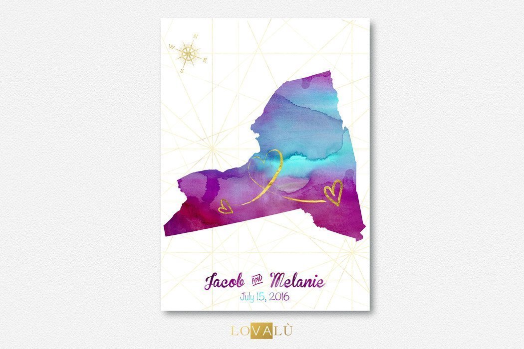Unique Map New York Wedding guest book. Wedding Guestbook alternative. Guest book Cities. Wedding travel watercolor. - Lovalù