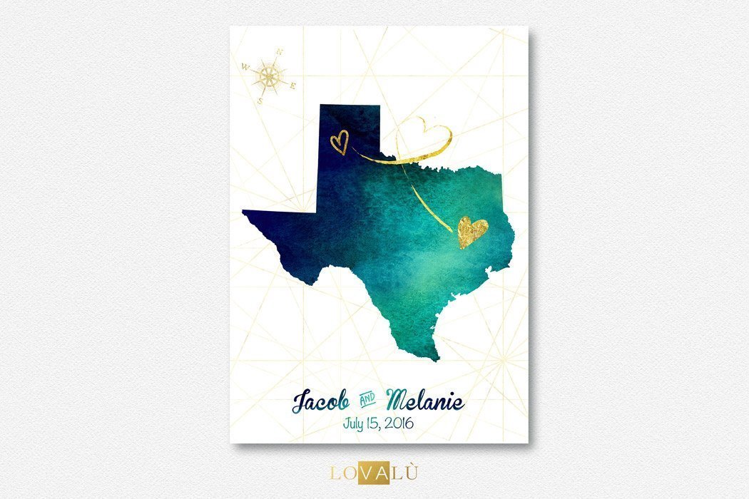 Unique Map Texas Wedding guest book. Wedding Guestbook alternative. Guest book Cities. Wedding travel watercolor. - Lovalù