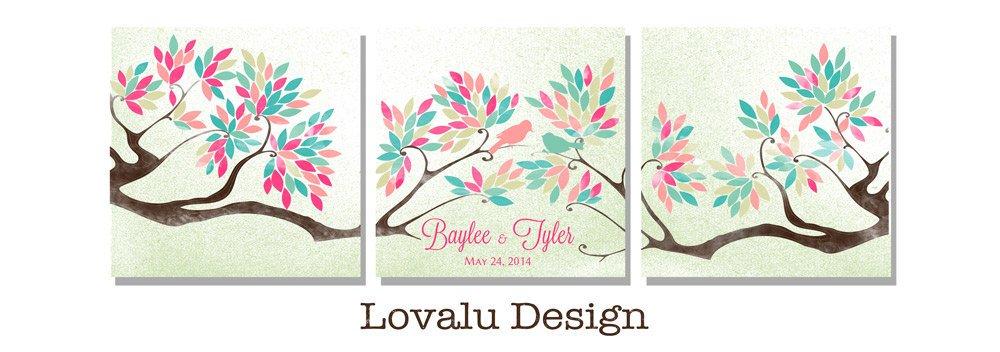 Unique Wedding Guest book tree on canvas 200 sign with birds in love Triptych alternative rustic wedding guestbook pastel Modern wedding - Lovalù