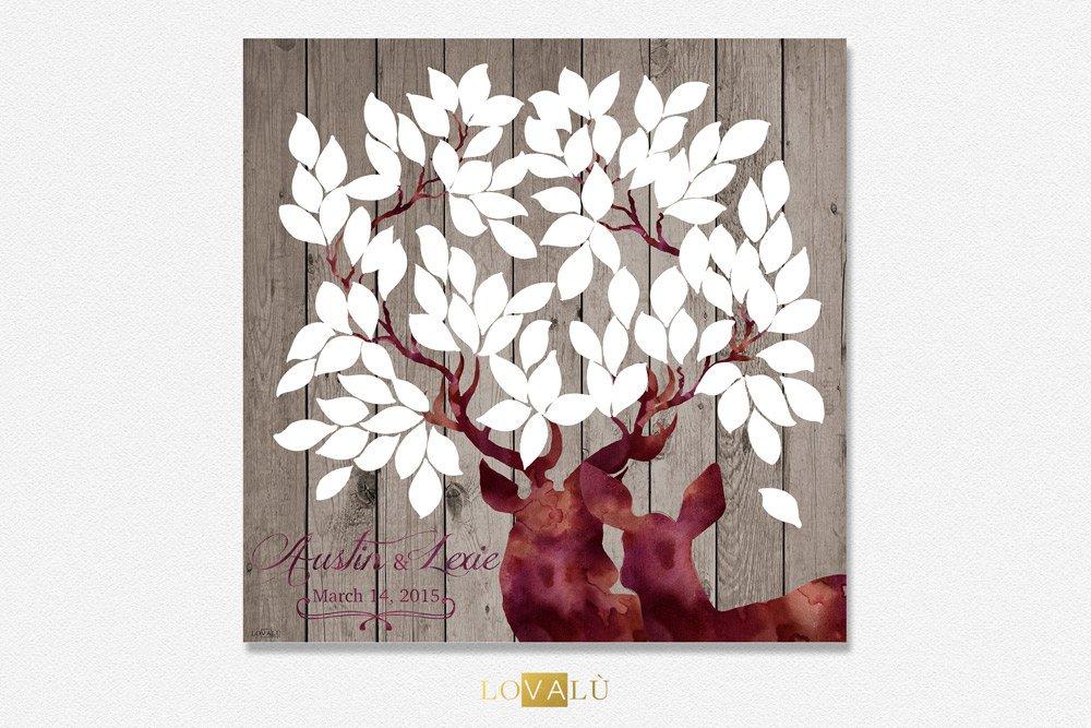 Wedding guest book alternative, Rustic Wedding guest book canvas, valentine’s gift personalized, wedding party gift, deer guest signing - Lovalù