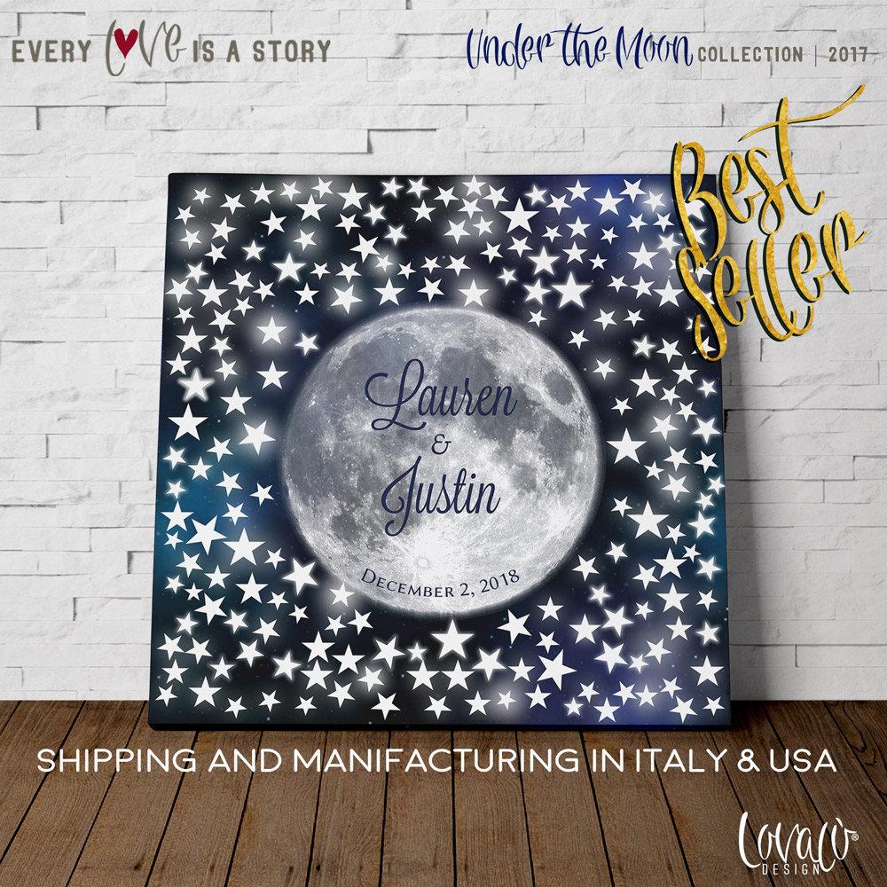 Wedding Guest book alternative Under the Moon. Modern Guest Book wedding ideas. Alternative Wedding canvas. Signatures on the stars - Lovalù