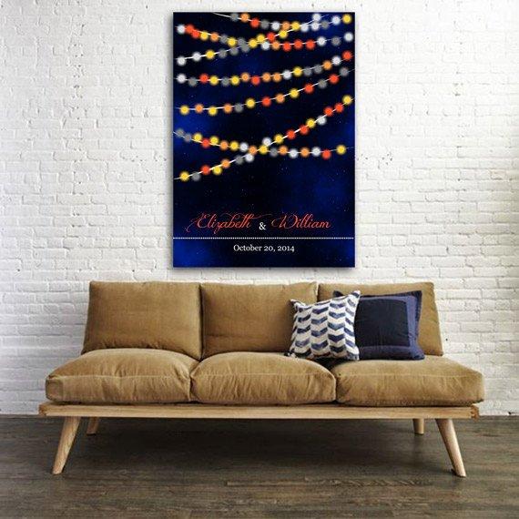 Wedding guest book Lights in the night. Wedding Guestbook. Print on canvas 100 signatures. Choose your color and number of lights - Lovalù