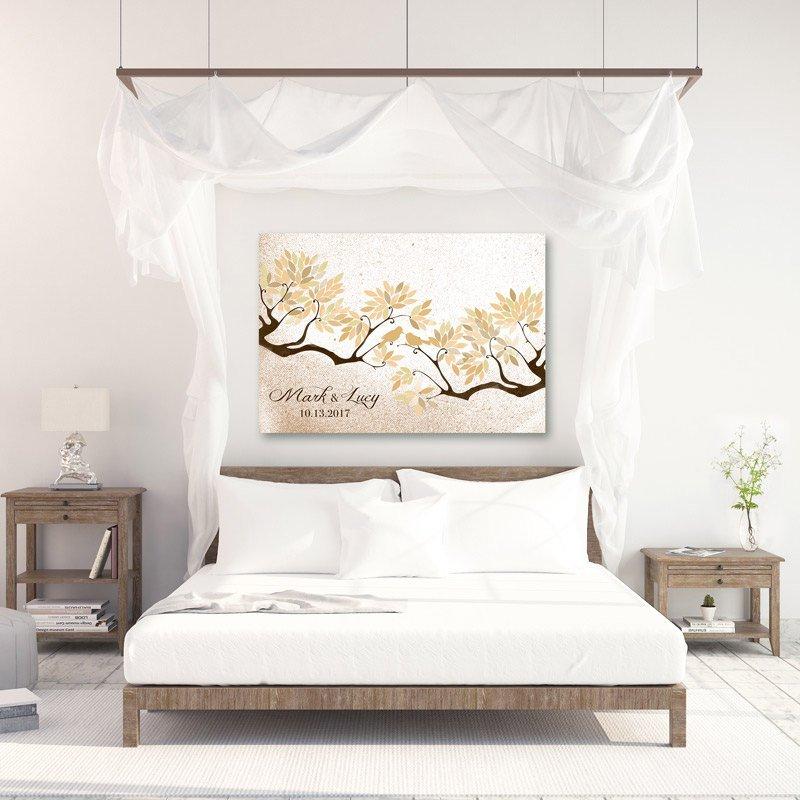 Wedding Guest book tree on canvas 200 sign with birds in love autumn desert colour leaves on background shabby Choose your colours - Lovalù