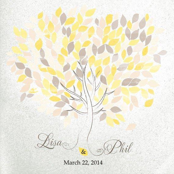 Wedding GuestBook. Wedding Tree watercolor. 200 Leaves turtledove, yellow, blush. Choose your colours and number leaves - Lovalù