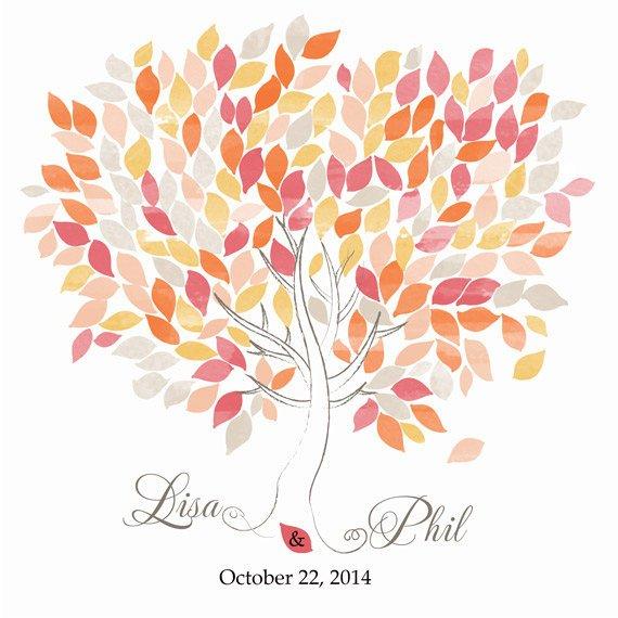 Wedding GuestBook. Wedding Tree watercolor. 200 Leaves yellow orange hot pink. Choose your colours and number leaves - Lovalù