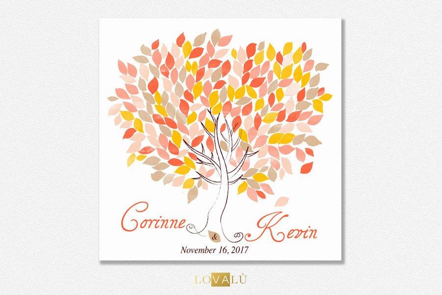 Wedding Tree Guest Book | Wedding Guest Book Tree | Personalized Wedding Print | 50-300 Guests | Canvas or Flat Print | coral yellow Wedding - Lovalù