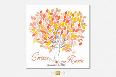 Wedding Tree Guest Book | Wedding Guest Book Tree | Personalized Wedding Print | 50-300 Guests | Canvas or Flat Print | coral yellow Wedding - Lovalù