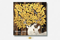 Winter Rustic guest book with deers white gold. Print on canvas or paper. Personalised colors and leaves number. - Lovalù